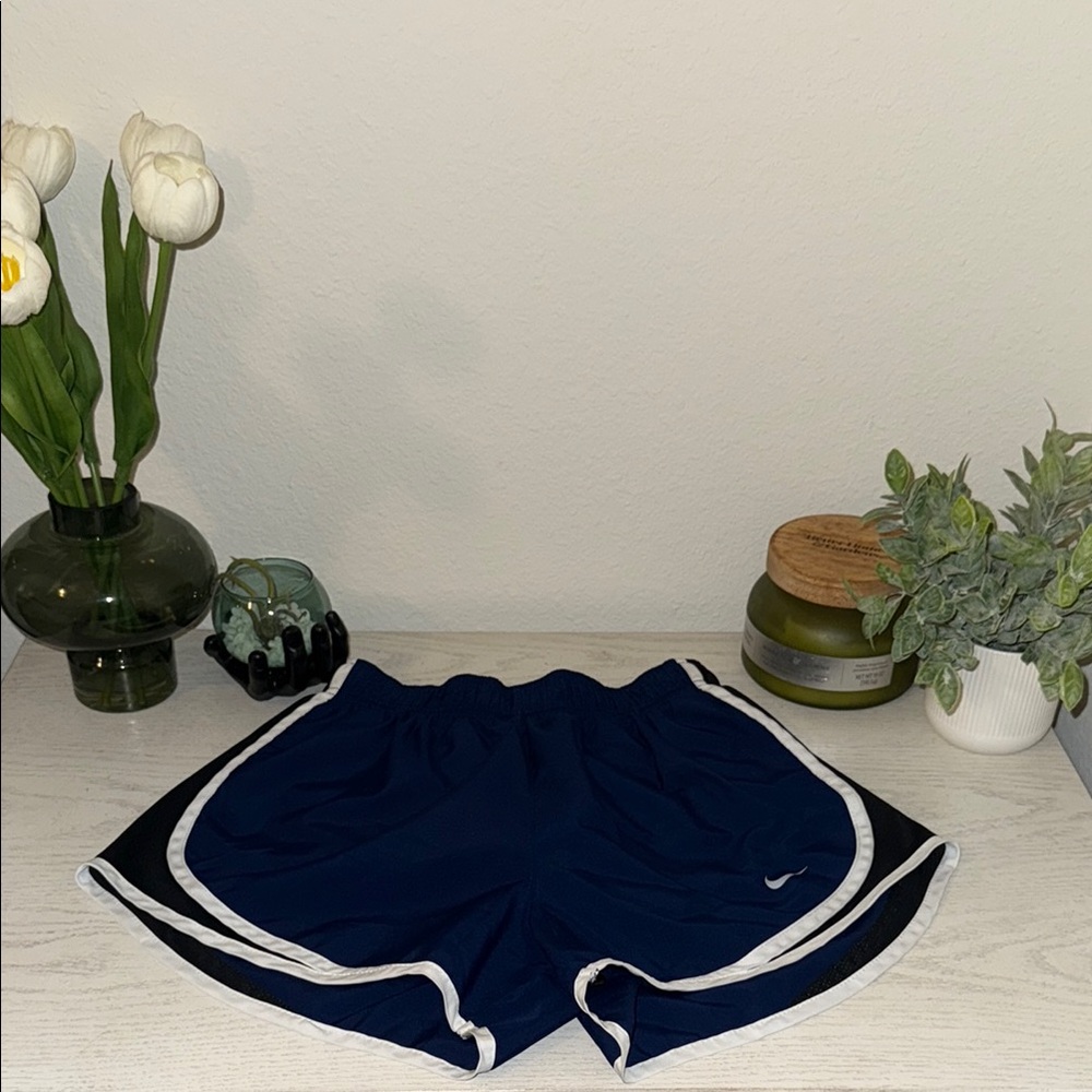 nike navy DRI-FIT shorts with white trim size small